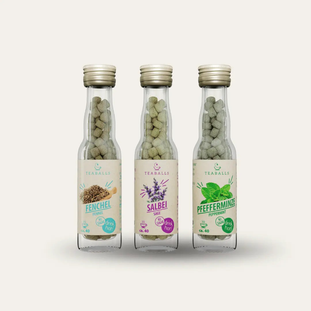 (NEU) TEABALLS BIO - 3er Set NATURKRÄUTER - FENCHEL, SALBEI, PFEFFERMINZE VIP - TEABALLS GmbH