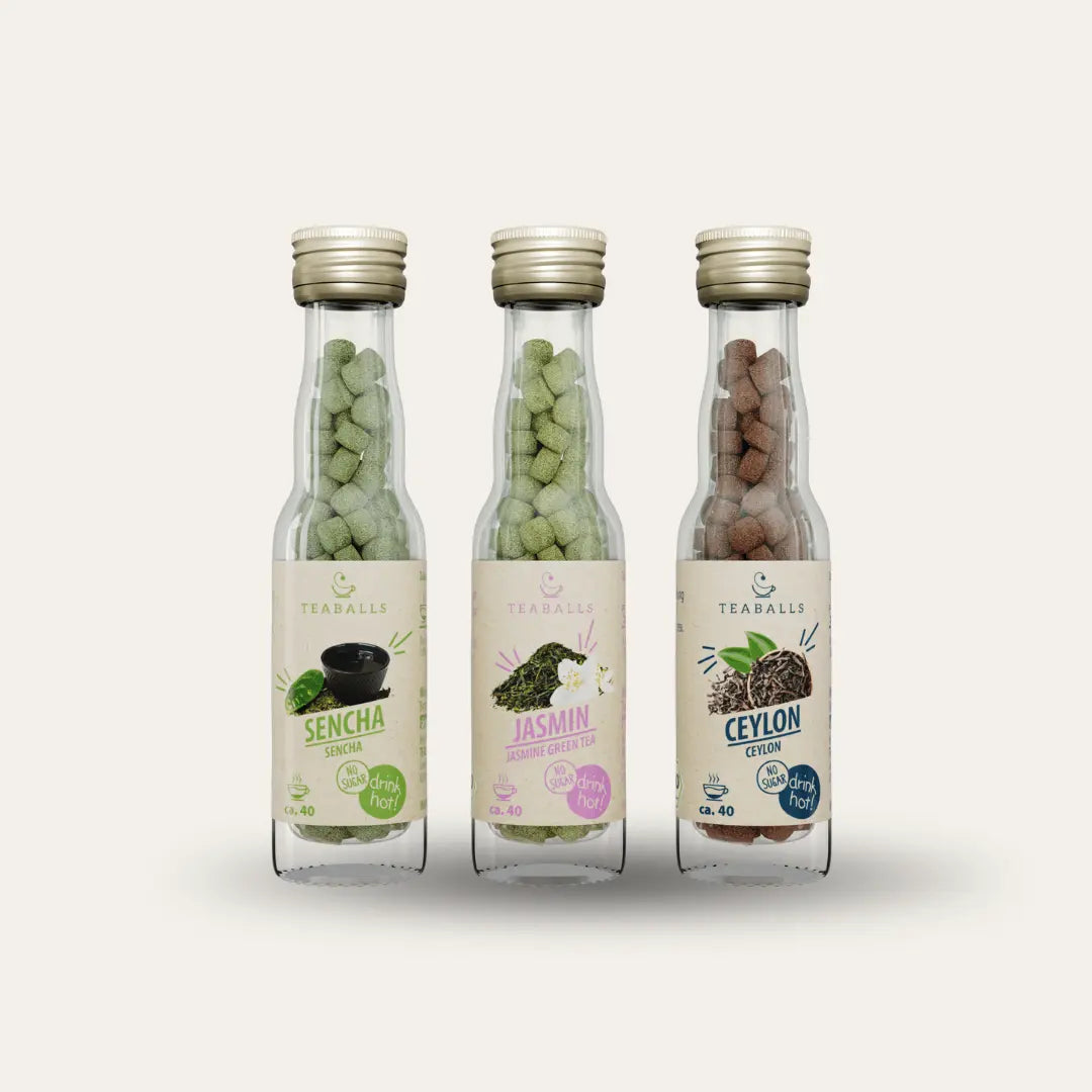 (NEU) TEABALLS BIO - 3er Set TEEZEREMONIE - SENCHA, JASMIN GRÜNER TEE, CEYLON VIP - TEABALLS GmbH