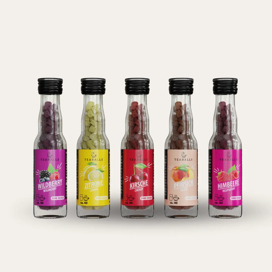 TEABALLS Lieblingsmix Set - Wildberry • Zitrone • Kirsche • Pfirsich • Himbeere