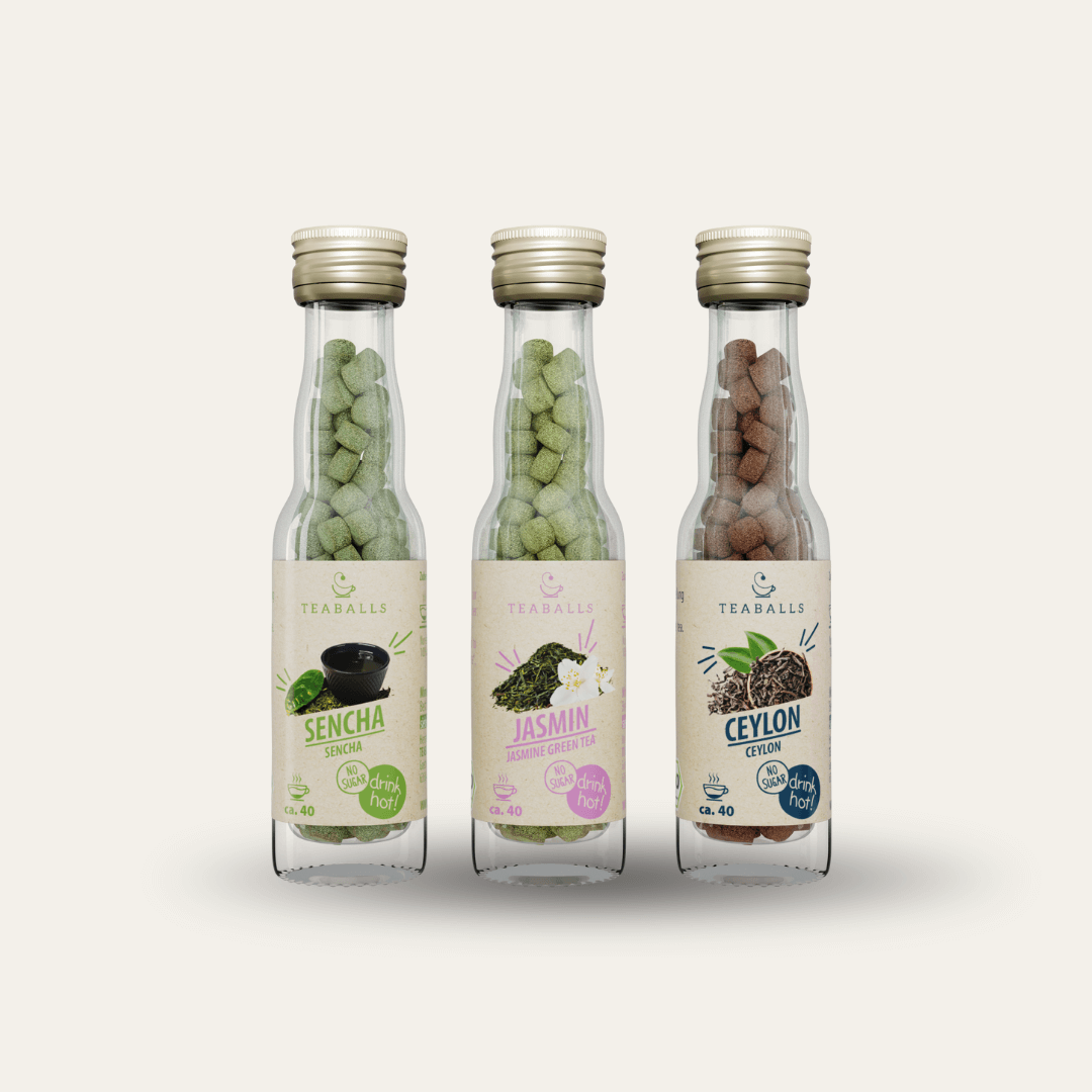 (NEU) TEABALLS BIO - 3er Set TEEZEREMONIE - SENCHA, JASMIN GRÜNER TEE, CEYLON VIP - TEABALLS GmbH