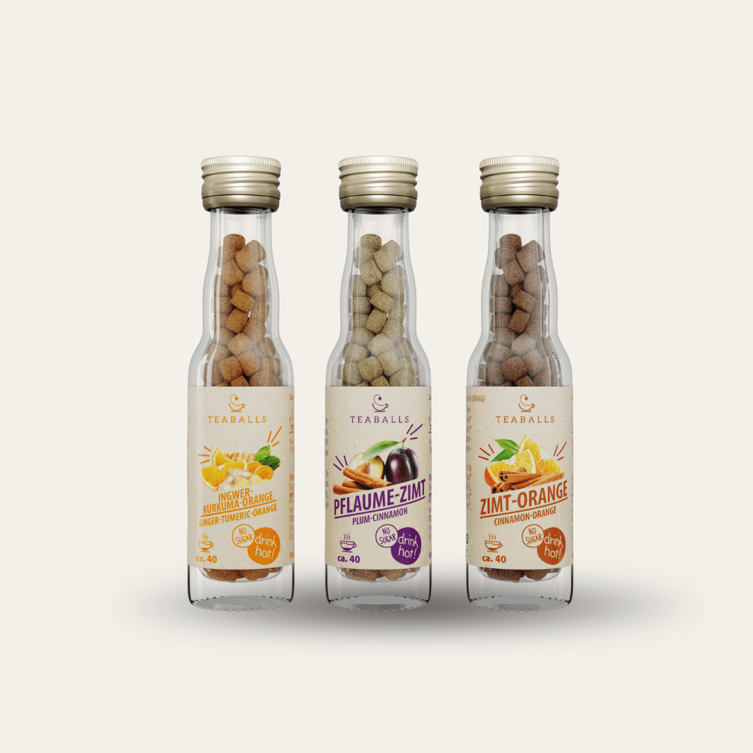 (NEU) TEABALLS BIO - 3er Set WINTERWÄRME MINI - INGWER KURKUMA ORANGE, PFLAUME ZIMT, ZIMT ORANGE VIP - TEABALLS GmbH
