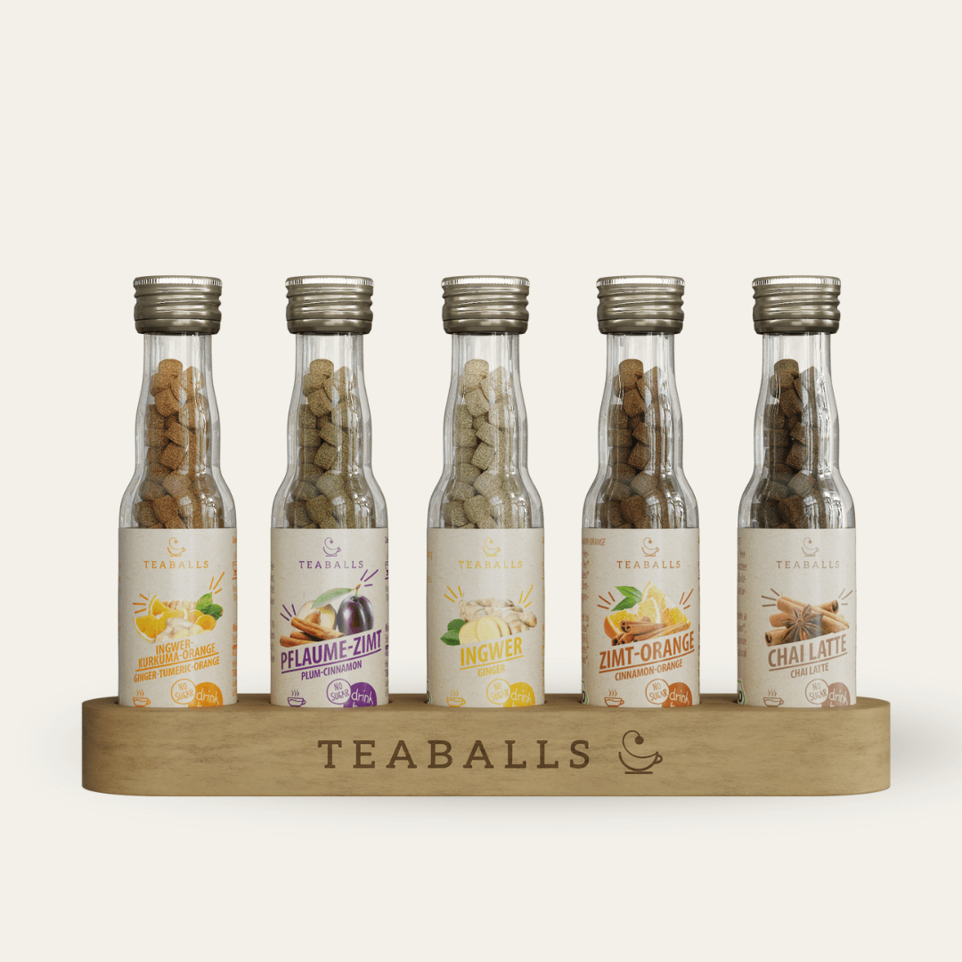 (NEU) TEABALLS BIO - 5er Set WINTERWÄRME - INGWER KURKUMA ORANGE, PFLAUME ZIMT, INGWER, ZIMT ORANGE, CHAI LATTE VIP - TEABALLS GmbH