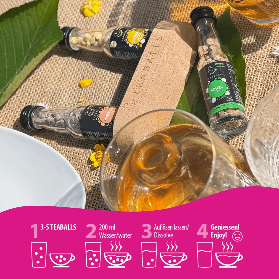 TEABALLS - 3er Set EISTEE MIX - ZITRONE, MINZE, PFIRSICH - Teaballs
