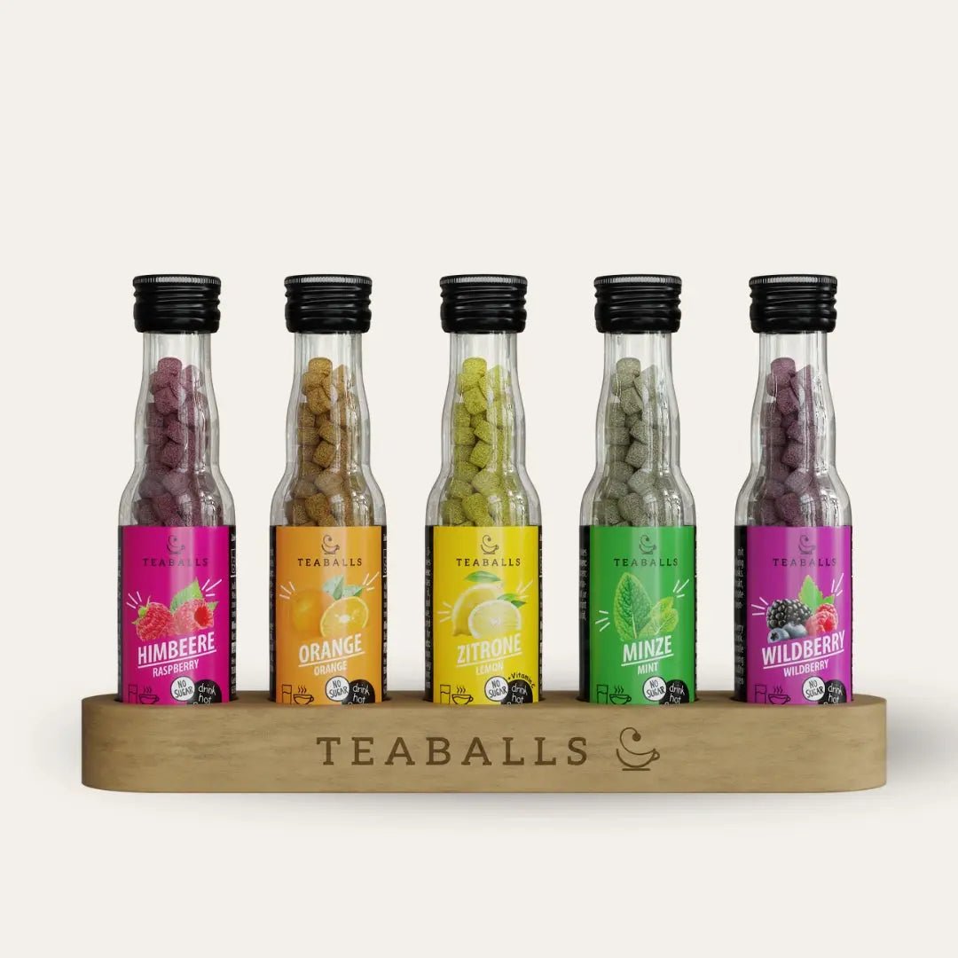 TEABALLS - 5er Set RAINBOW - HIMBEERE, ORANGE, ZITRONE, MINZE, WILDBERRY - TEABALLS GmbH