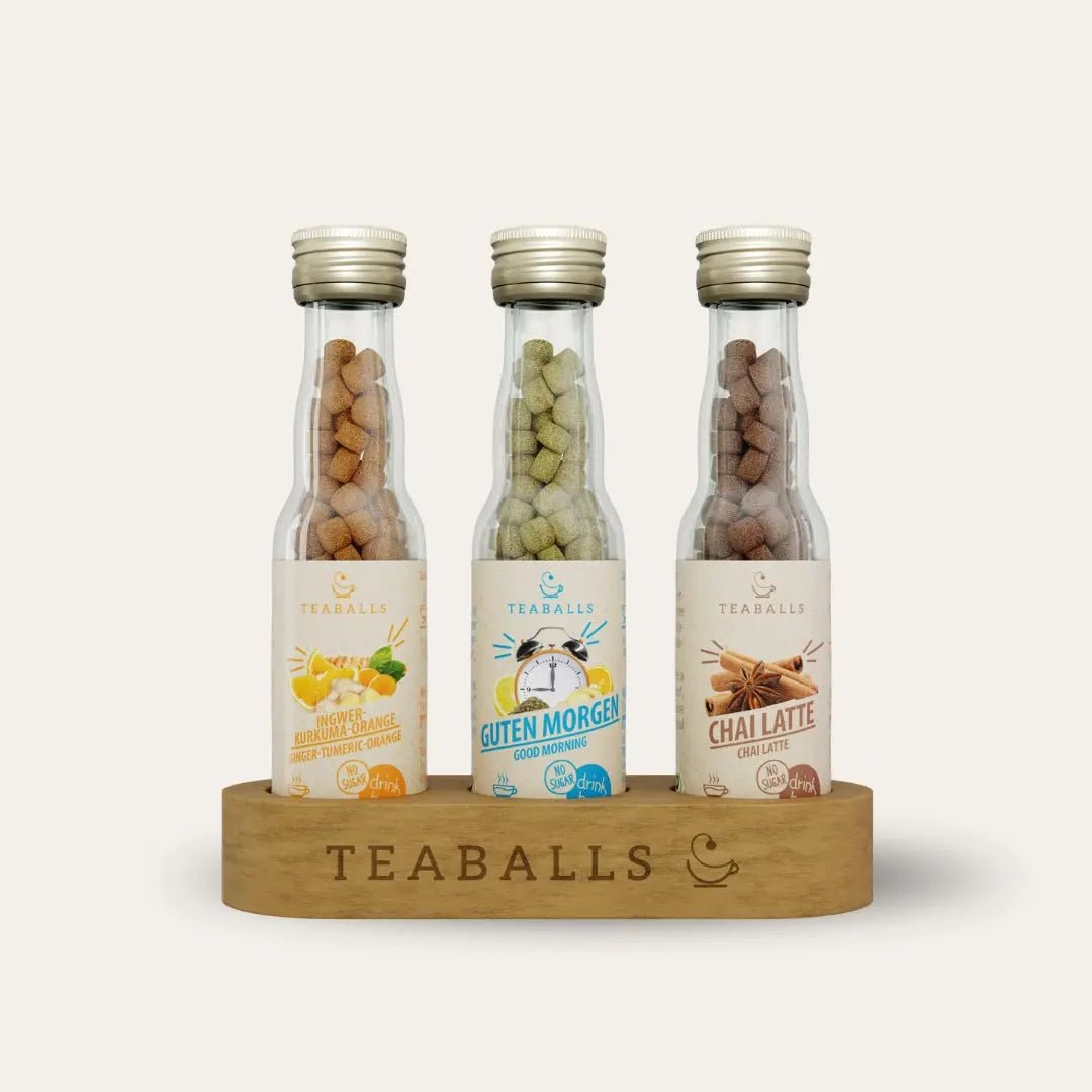 TEABALLS BIO - 3er Set FEEL GOOD - INGWER KURKUMA ORANGE, GUTEN MORGEN TEE, CHAI LATTE - TEABALLS GmbH