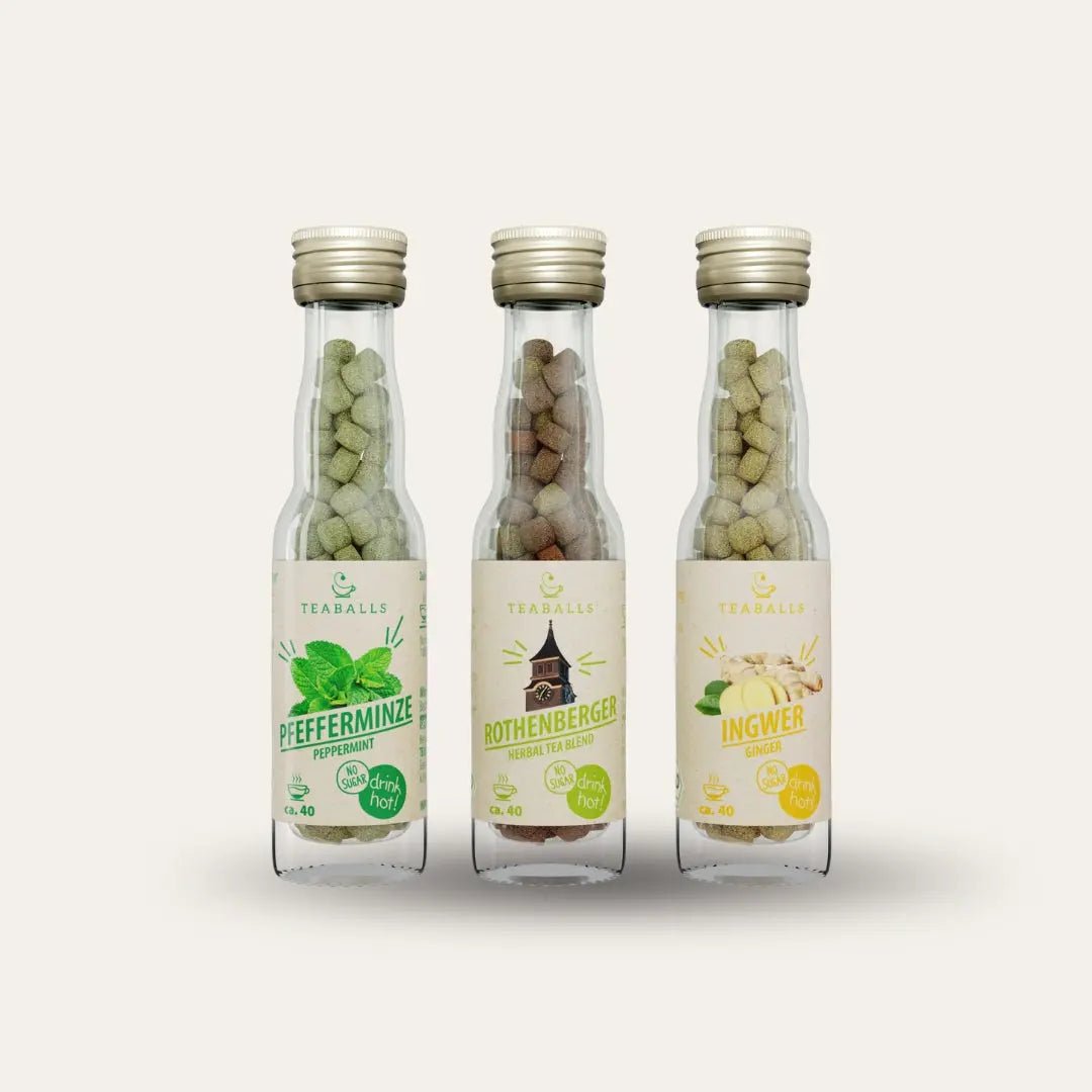 TEABALLS BIO - 3er Set KRÄUTER MIX - MINZE, ROTHENBERGER KRÄUTERMIX, INGWER - TEABALLS GmbH