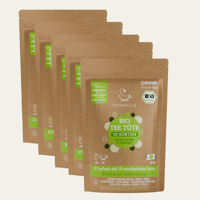 TEABALLS – GIGA Packung Bio Teetüte | 5x10 Sorten zum Genießen | 100-200 Tassen Tee I pure nature - Teaballs