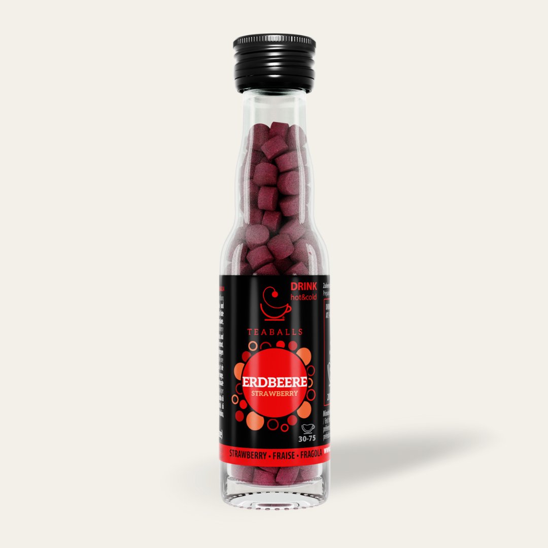 TEABALLS - Erdbeere Black Glasflasche | 30-75 Tassen - Teaballs