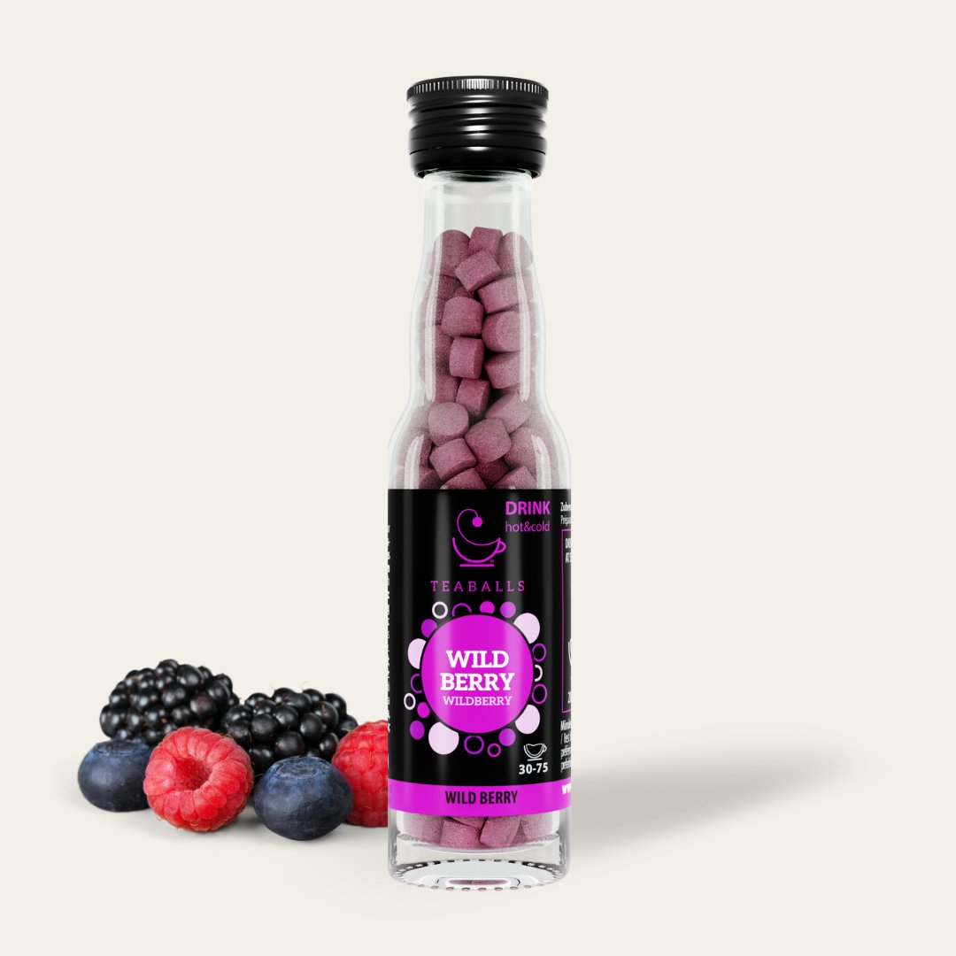TEABALLS - Wildberry Black Glasflasche | 30-75 Tassen - Teaballs