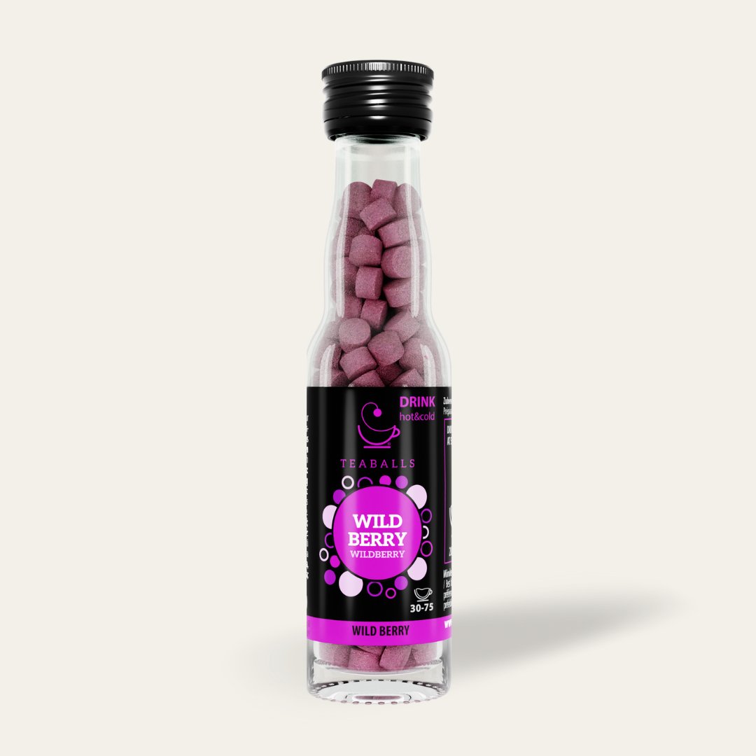TEABALLS - Wildberry Black Glasflasche | 30-75 Tassen - Teaballs